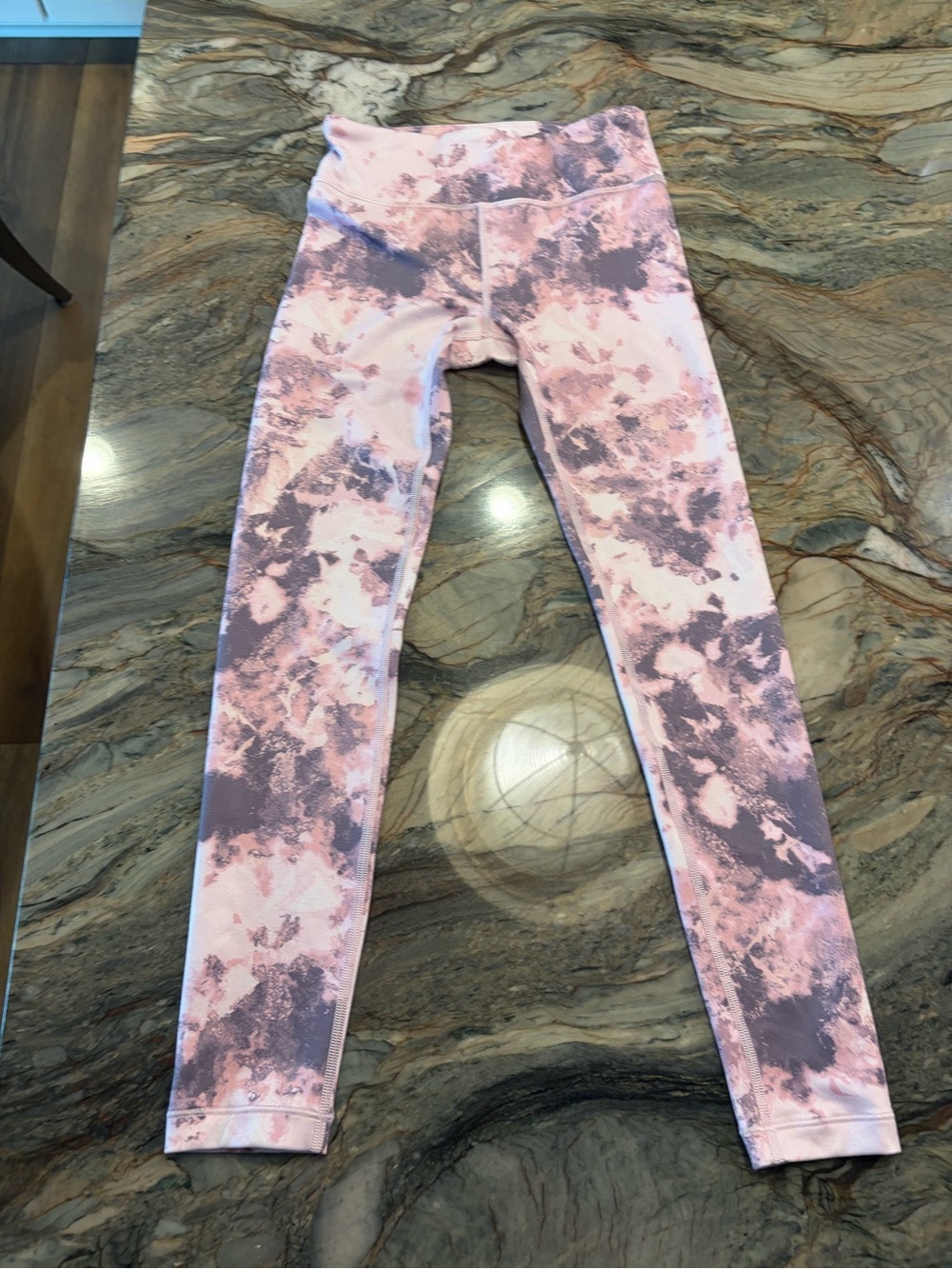 Athleta Girls Pink and Gray Tie-Dye Leggings